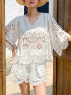 White Lace Embroidered Hollow Suit Flowering Girl