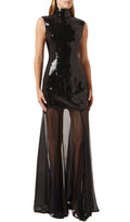 Eliana Black Sequin Mesh Maxi Dress Flowering Girl