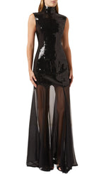 Eliana Black Sequin Mesh Maxi Dress Flowering Girl