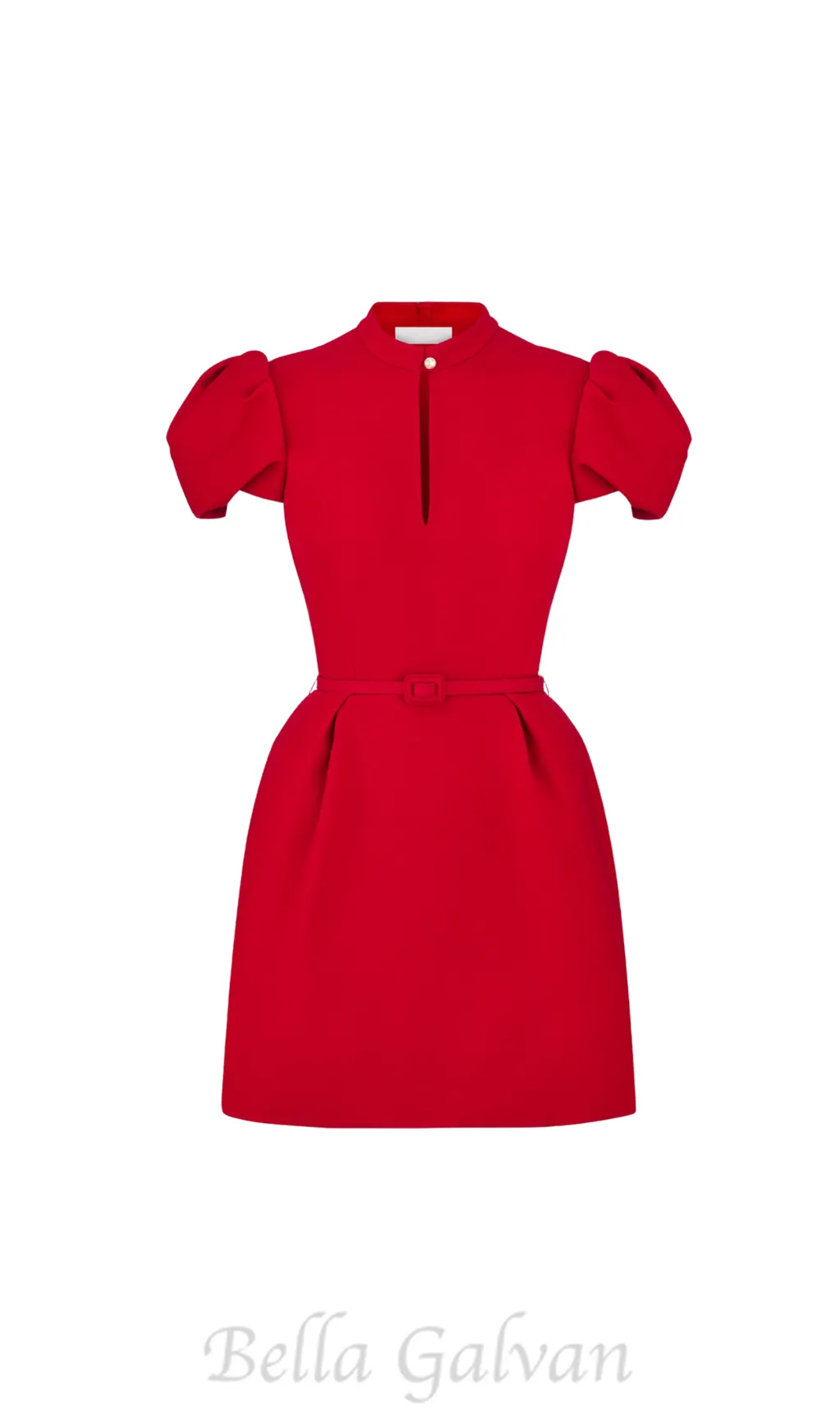 puff sleeve pleated mini dress in red (without black belt) Flowering Girl