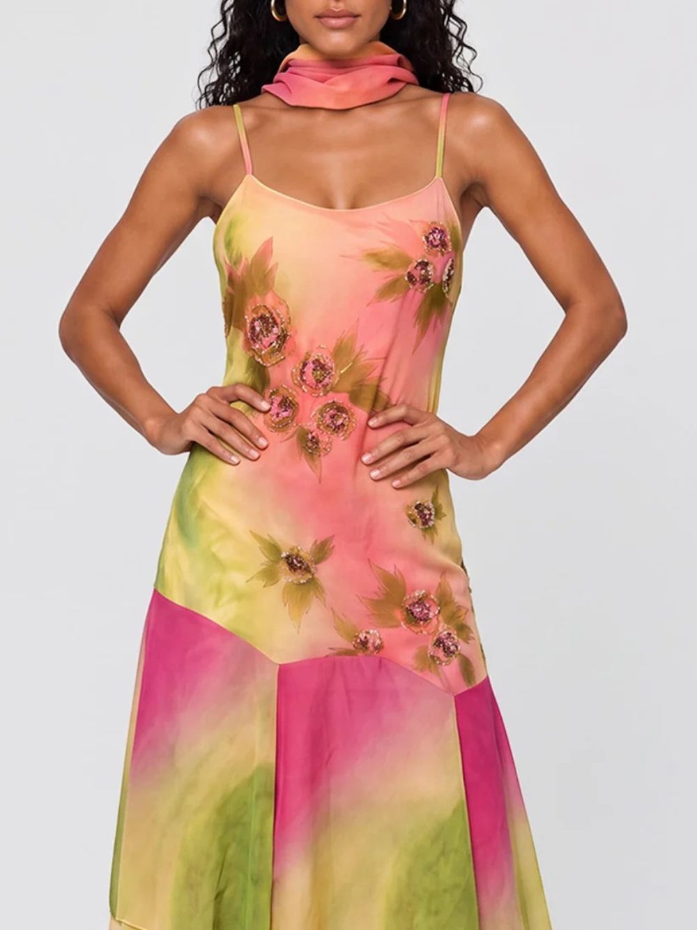 Yesmora Scarf Ruffle Floral Mini Dress Flowering Girl