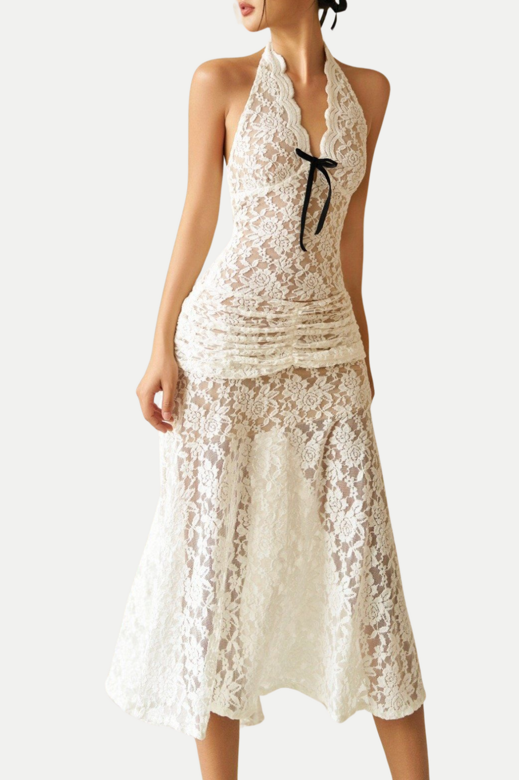 Eorl Halter Lace Midi Dress Flowering Girl