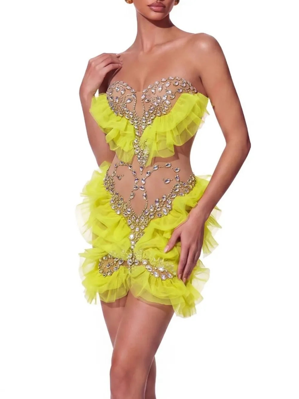 Sovrin Strapless Mesh Crystal Mini Dress Flowering Girl