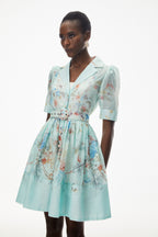 Leila Mint Green Floral Print Mini Shirt Dress Flowering Girl