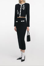 Black Textured Knit Midi Skirt Flowering Girl