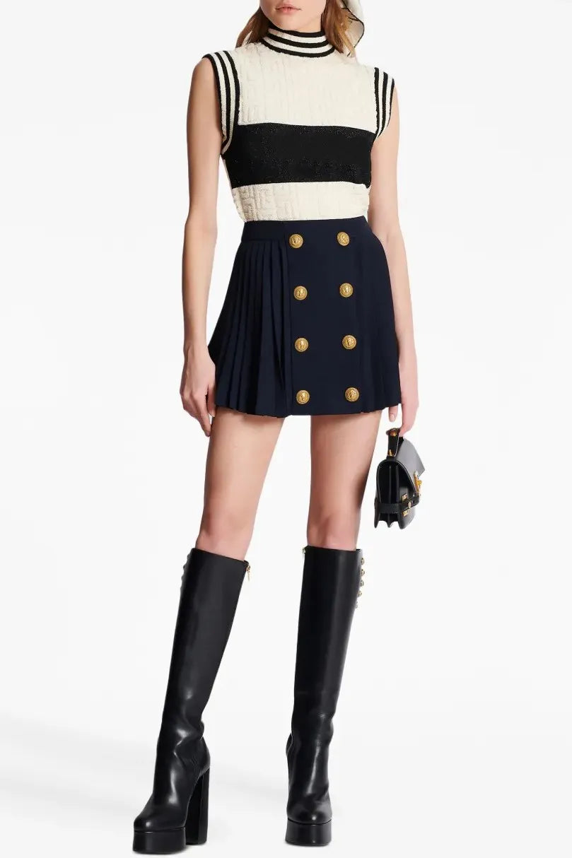 Megumi Gold Button Pleated Mini Skirt Flowering Girl