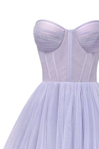 Lavender Strapless Puffy Midi Tulle Dress Flowering Girl