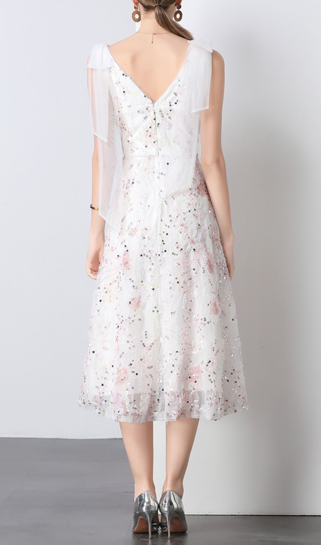 Felda V-Neck Flower Sequin Midi Dress Flowering Girl