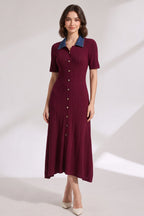 Burgundy Ribbed Knit A-Line Dress Flowering Girl