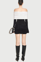 Lekeisha Off Shoulder Draped Mini Dress - Black Flowering Girl