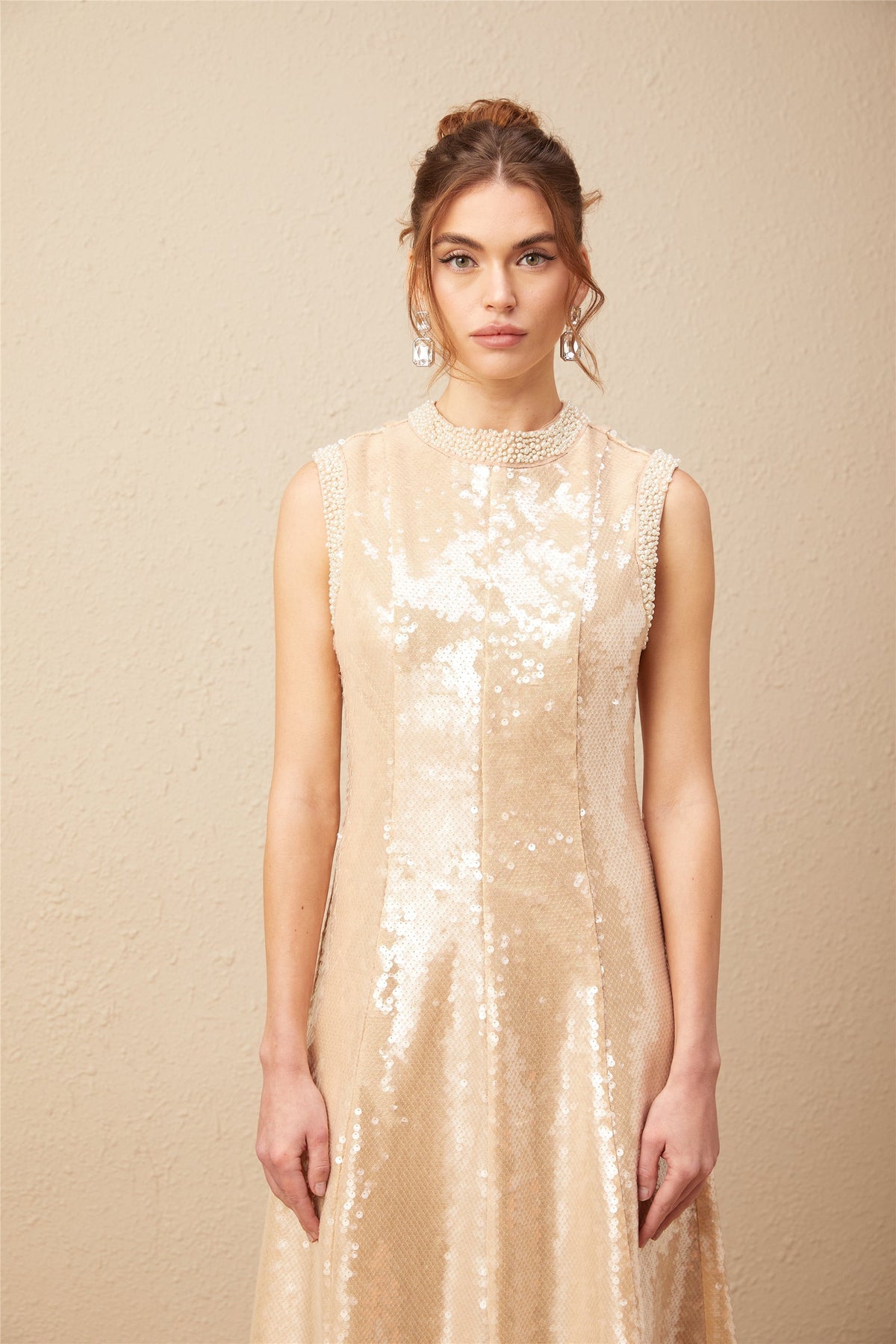 Ornella Faux-Pearl Sequined Midi Dress Flowering Girl