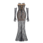 Shnovia Blue Strapless Embroidered Lace Maxi Dress With Gloves Flowering Girl