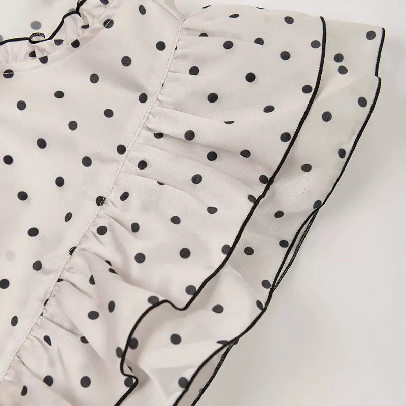 Polka Dot Ruffle Sleeve Midi Dress Flowering Girl