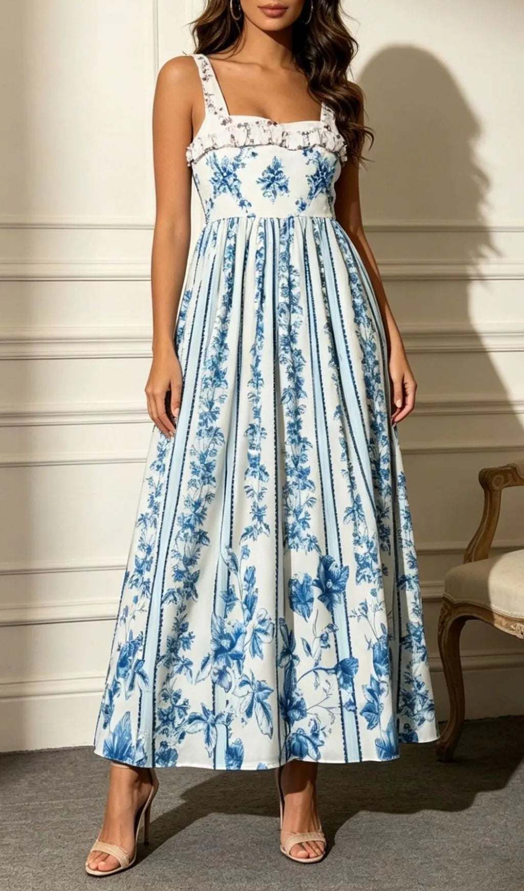 Libra Blue Printed Maxi Dress Flowering Girl
