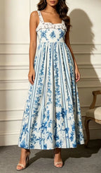 Libra Blue Printed Maxi Dress Flowering Girl