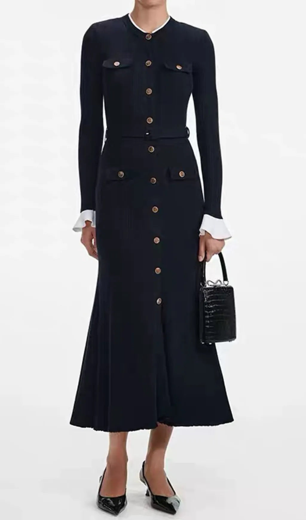 Heather Knit Long Sleeve Midi Dress Flowering Girl