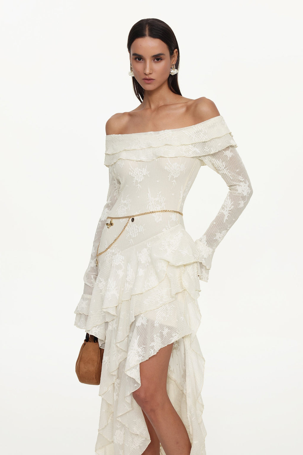 Tahoe One Shoulder Long Sleeve Asymmetric Ruffle Maxi Dress Flowering Girl