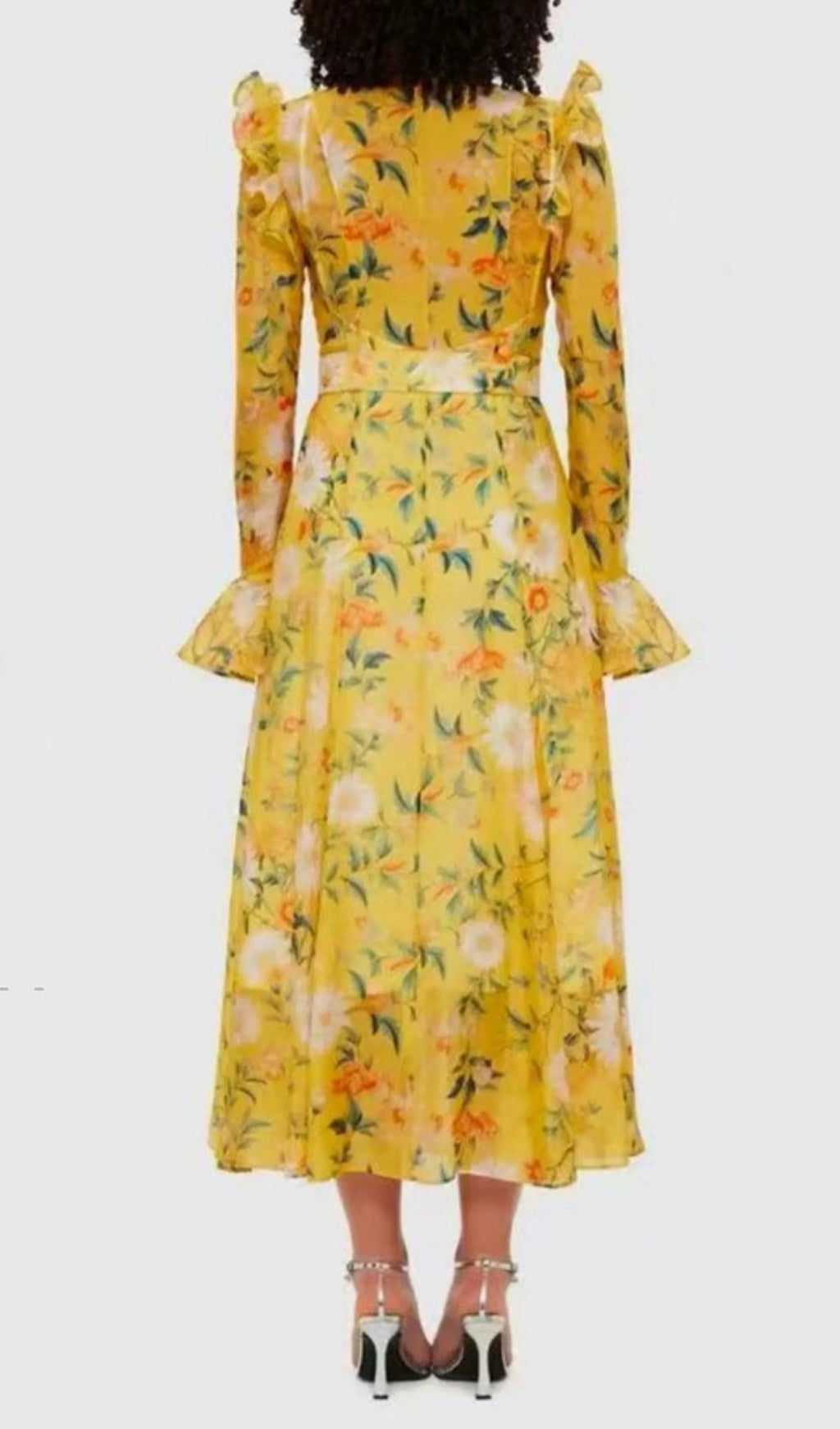 Eder Yellow Floral Long Sleeve Midi Dress Flowering Girl