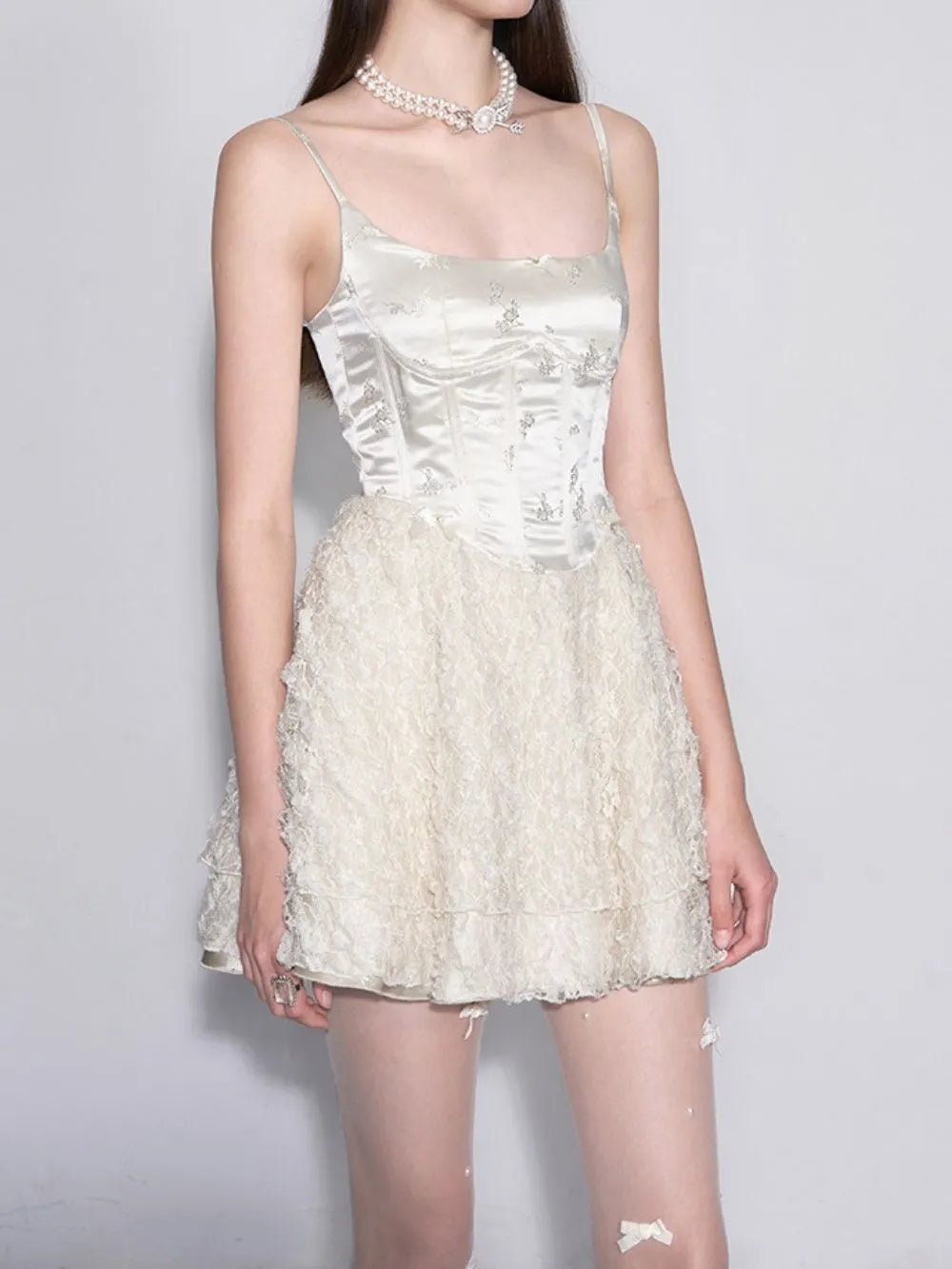 Marjolein White Spaghetti Mini Dress Flowering Girl
