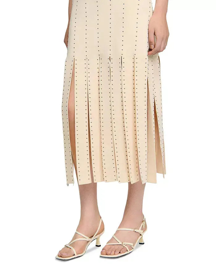 Marjorie Fringed Knit Maxi Dress In Ecru Flowering Girl