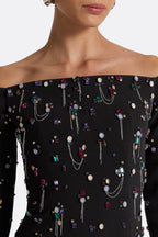 Pamaria Diamante Embroidery Off Shoulder Maxi Dress Flowering Girl