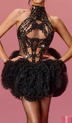 Lunexra High Neck Rhinestone Tulle Mini Dress Flowering Girl