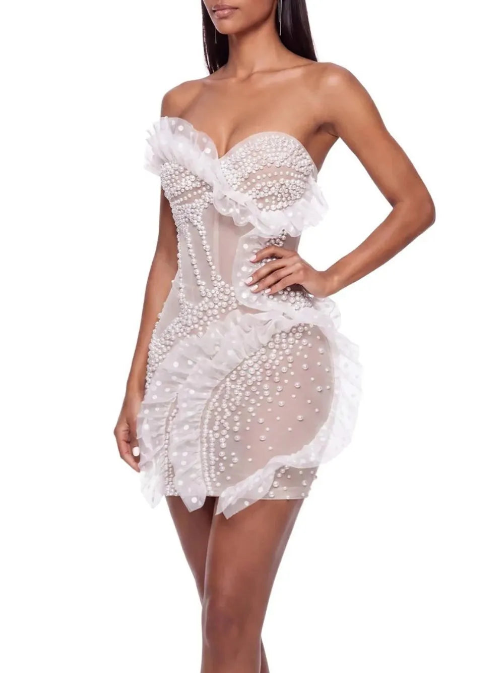 Tyrelune Strapless Pearl Mesh Mini Dress Flowering Girl