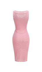 Elof Pink Flower Corset Midi Dress Flowering Girl