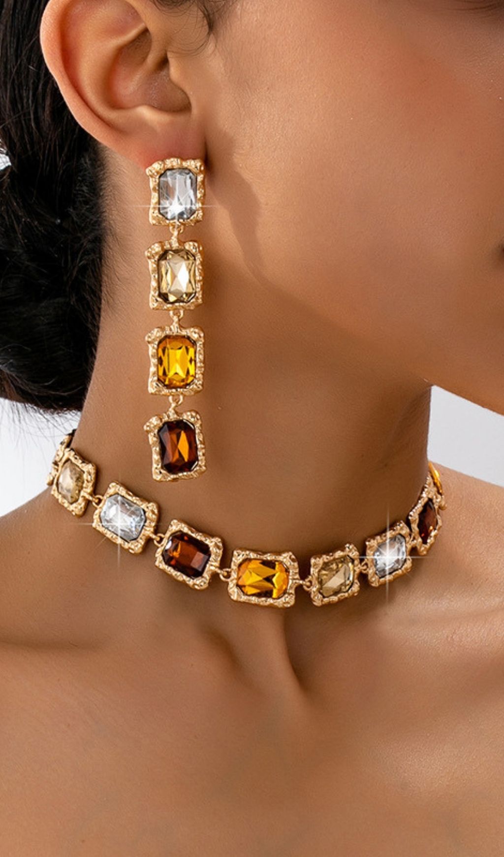 Oaelara Crystal Square Necklace Set Flowering Girl
