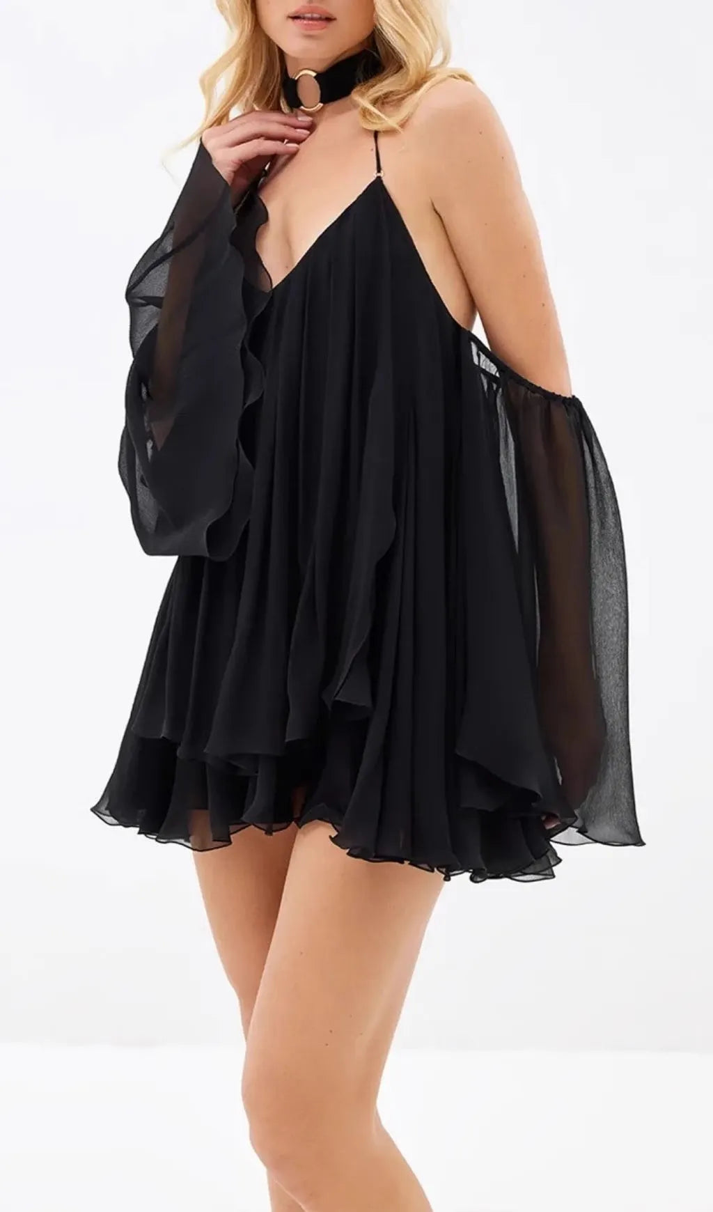 Karyn Black Halter Mini Dress Flowering Girl