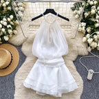 Halter Neck Beaded Mini Dress With Ruffled Chiffon Flowering Girl