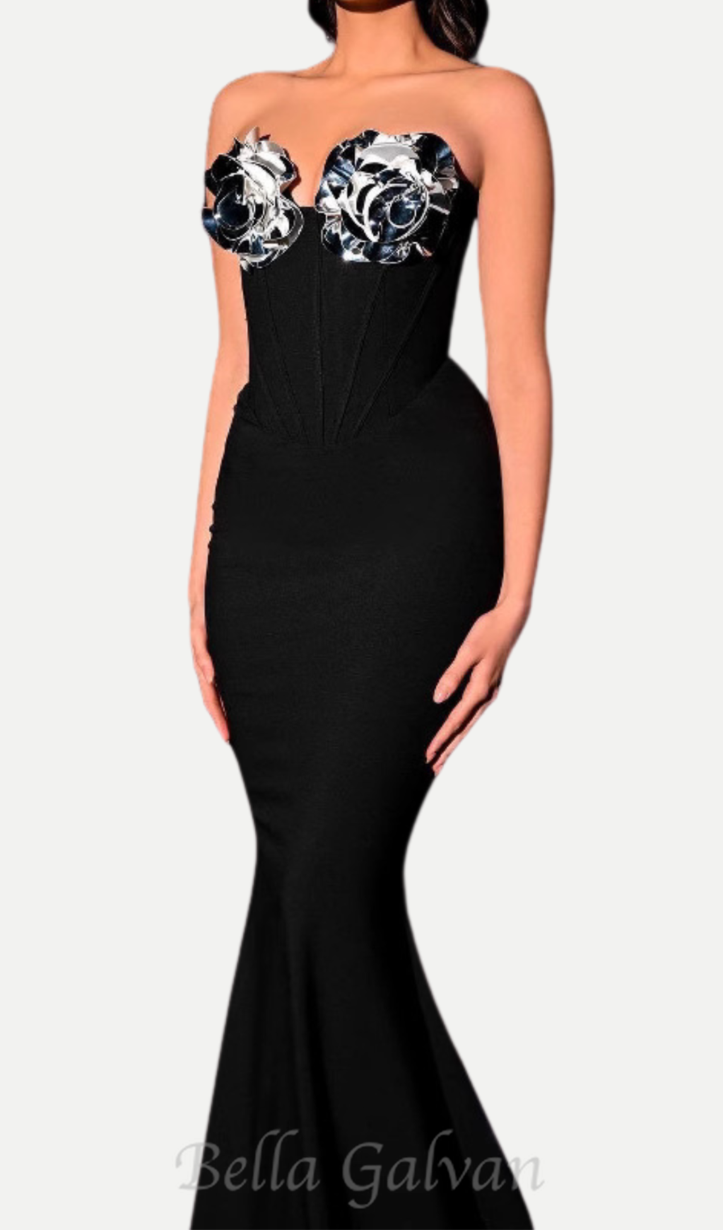 eudora 3d flower off-shoulder maxi dress in black Flowering Girl
