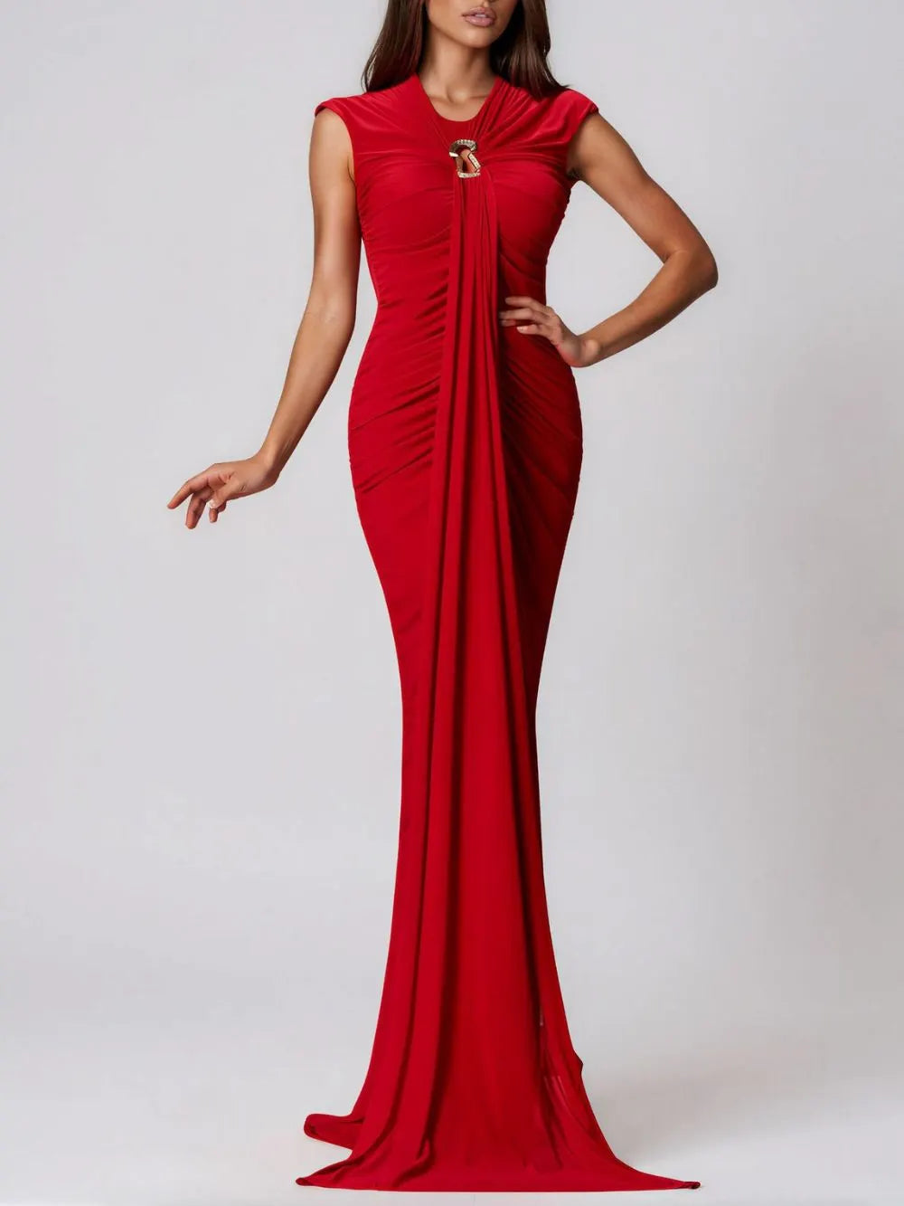 Meriam Red Ruched Maxi Dress Flowering Girl