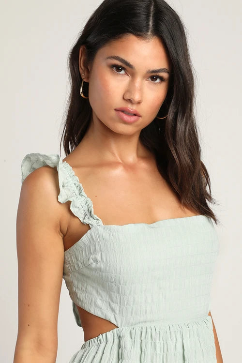 Mint Smocked Tie-Back Tiered Midi Dress Flowering Girl