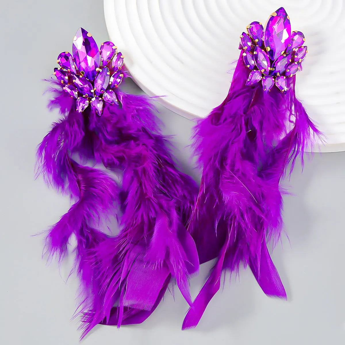 Rhinestone Feather Earrings Flowering Girl