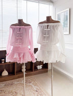 Puff Sleeve Strapless Mini Dress In Pearl White Flowering Girl