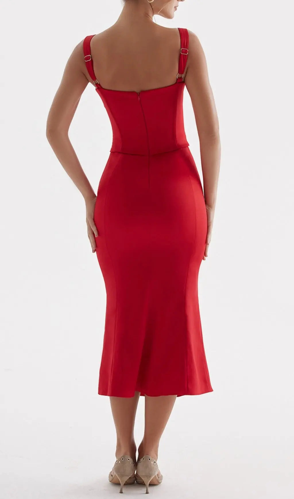 Red Lace Up Corset Midi Dress Flowering Girl