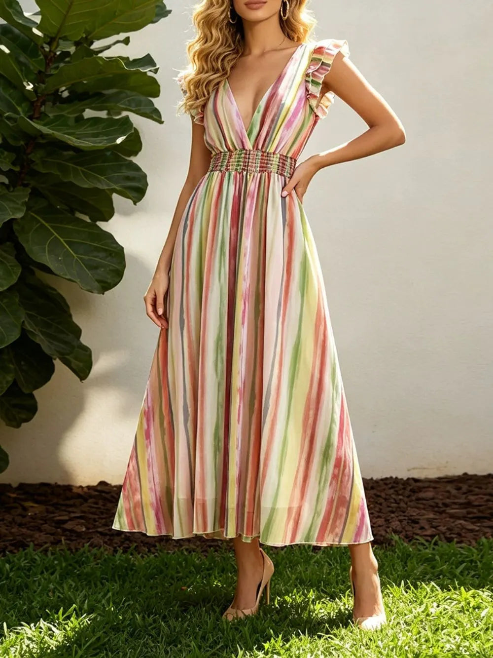 Mavi Striped Midi Dress Flowering Girl