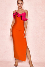 Simona Orange Ruffle Strap Bandage Maxi Dress Flowering Girl