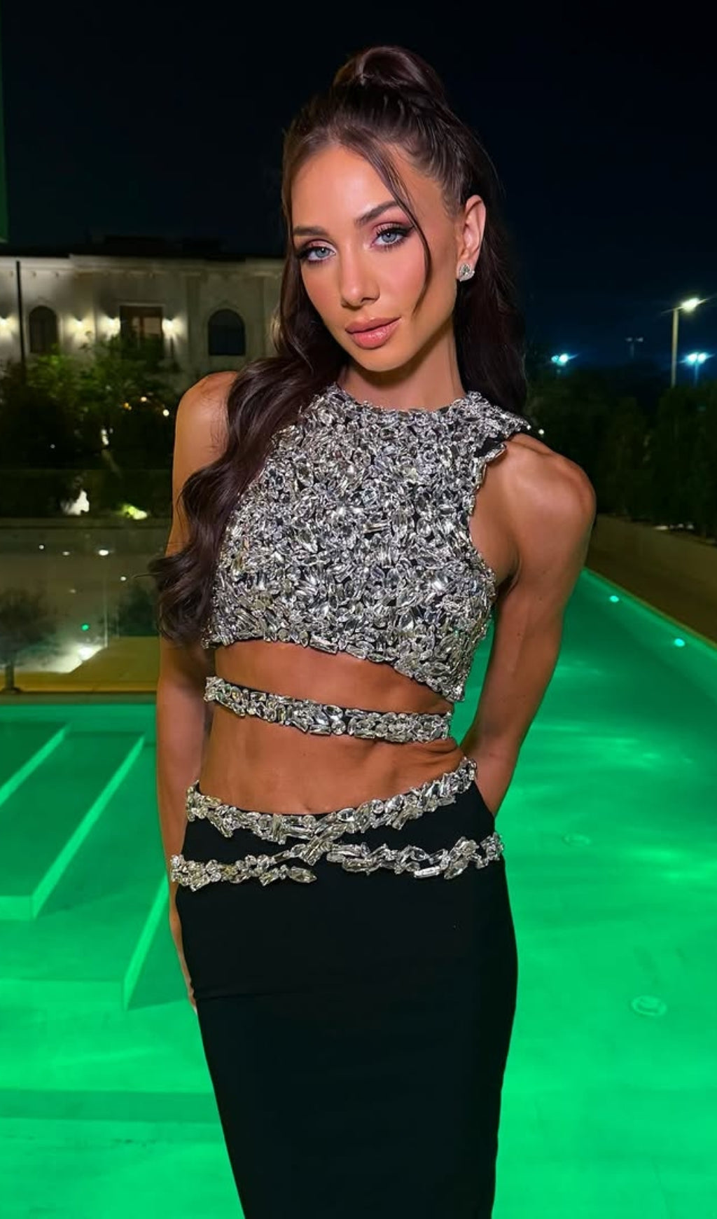 Druella Black Rhinestone Bandage Skirt Set