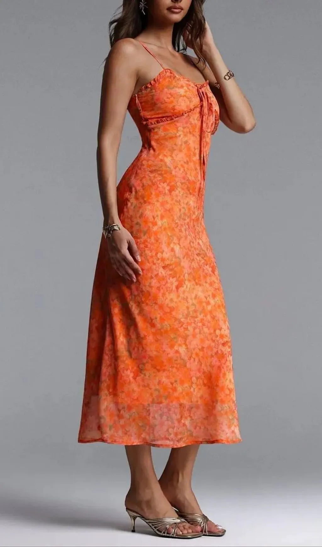 Ienee Sleeveless Ruffle Floral Print Woven Maxi Dress Flowering Girl