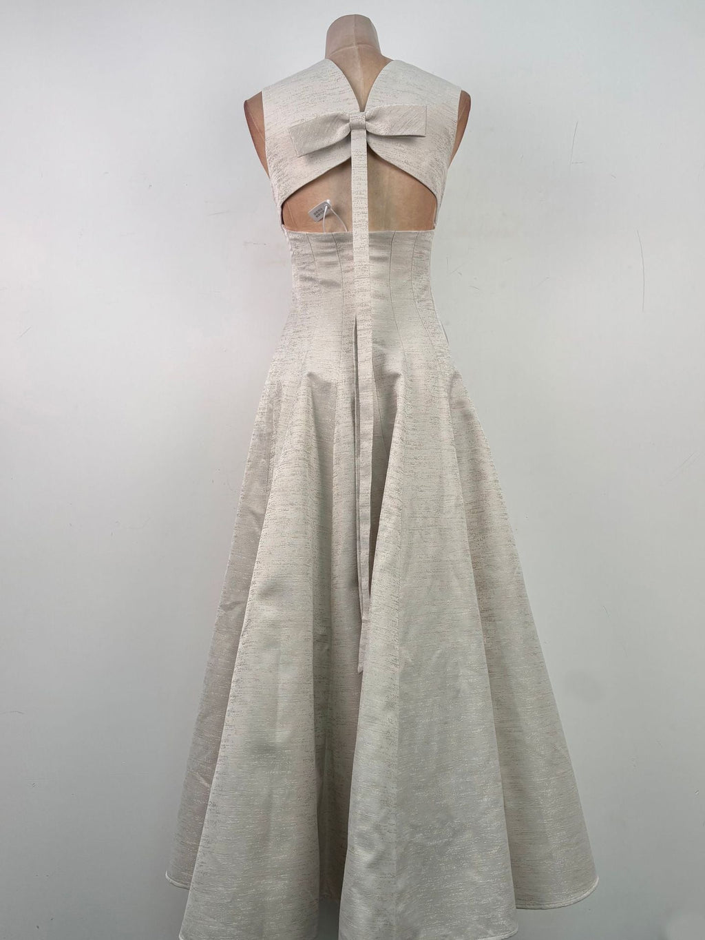 Ivory Textured Woven A-Line Midi Dress with Back Bow Flowering Girl