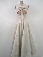 Ivory Textured Woven A-Line Midi Dress with Back Bow Flowering Girl