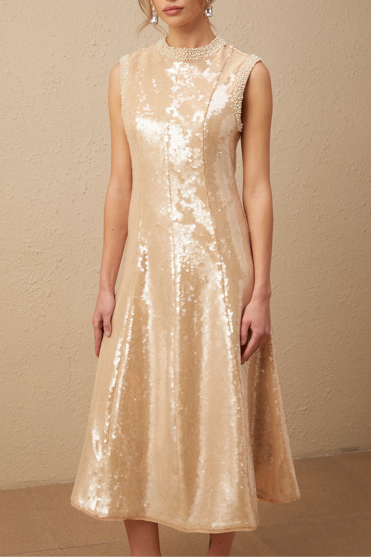 Ornella Faux-Pearl Sequined Midi Dress Flowering Girl