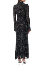 Crystal Embellished Mesh Midi Dress In Black Flowering Girl