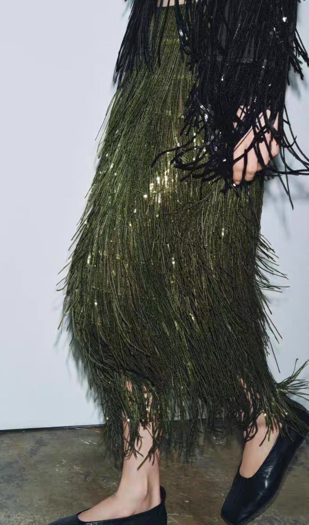 Kalama Green Beaded Tassel Midi Skirt Flowering Girl