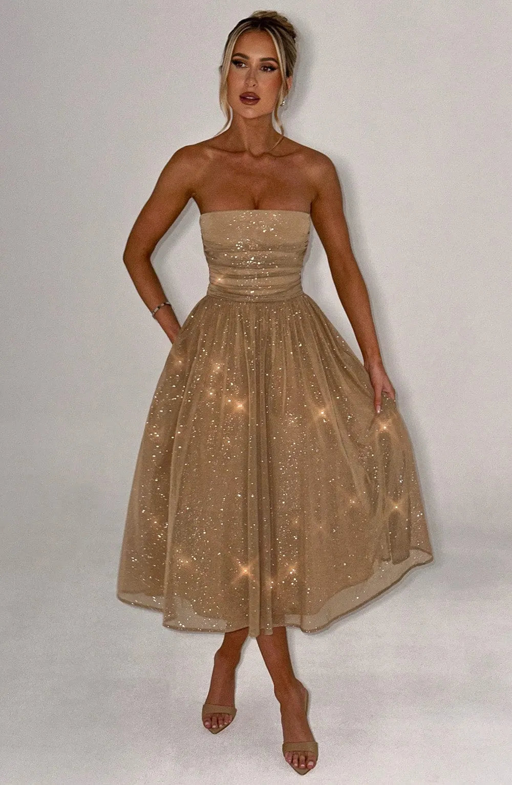 Marissa Midi Dress - Gold Sparkle Flowering Girl