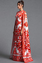 White Majolica Tile Print Cape Dress Flowering Girl