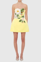 Suzanne Appliqué Floral Bustier Mini Dress In Yellow Flowering Girl
