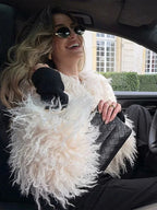 Michaelia Fur Lapel Jacket In White Flowering Girl